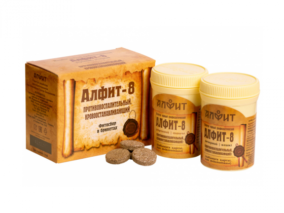 Анализ продукта Фитосбор в брикетах Алфит-8 противовоспалительный, кровоостанавливающий, 120г
