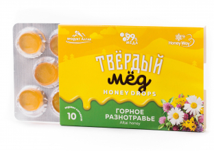 Карамель медовая «Твердый мед» горное разнотравье, HoneyWay