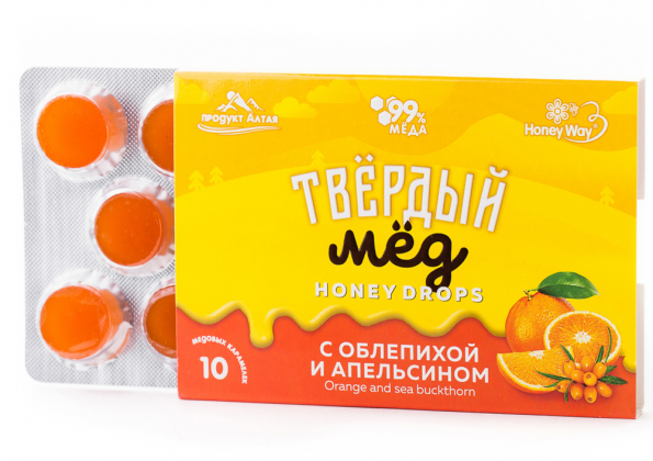 Анализ продукта Карамель медовая «Твердый мед» с облепихой и апельсином, HoneyWay