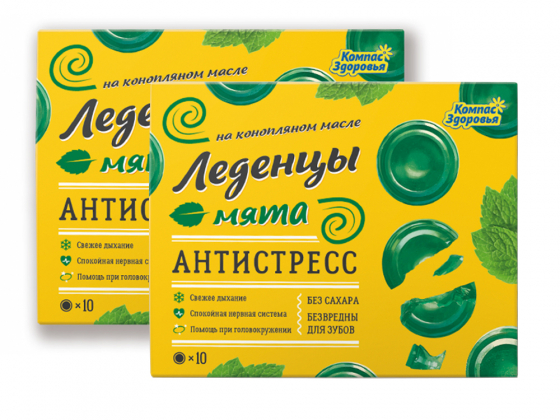 Анализ продукта Леденцы мята Антистресс (на конопляном масле), 32 г. ТМ Компас Здоровья Набор 2 шт