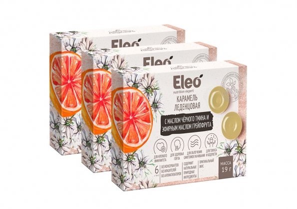 Анализ продукта Карамель леденцовая с маслом черного тмина и эфирным маслом грейпфрута, Eleo набор из 3 штук