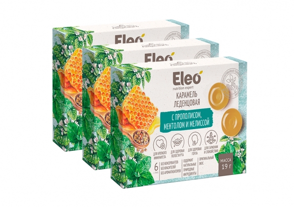 Анализ продукта Карамель леденцовая с прополисом, ментолом и мелиссой, Eleo набор из 3 штук
