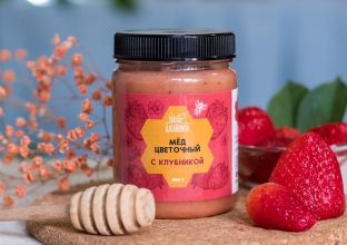Цветочный мед с клубникой, 350 г