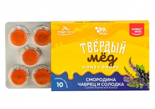 Карамель медовая «Твердый мед» со смородиной, чабрецом и солодкой, HoneyWay