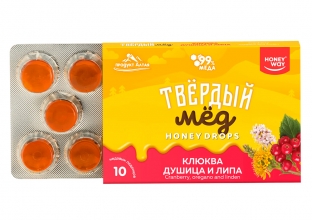 Карамель медовая «Твердый мед» с клюквой, душицей и липой, HoneyWay